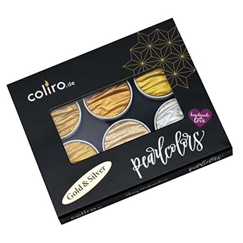 Coliro Pearlcolor Paint Set Gold & Silver C600 - New 2023 Version In Metal Box -Metallic Watercolor Paints (6-Color Set, 30mm)