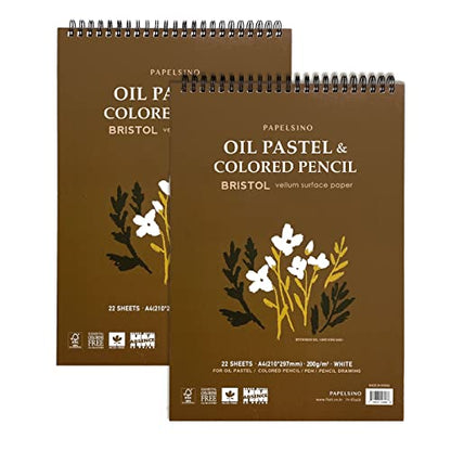 2 Pack of Papelsino, Bristol Paper Sketchbook for Dry Media Oil Pastel, Colored Pencil, Pencil Drawing Vellum Surface (A4 Spring 2Pack, 11.7 x 8.27)
