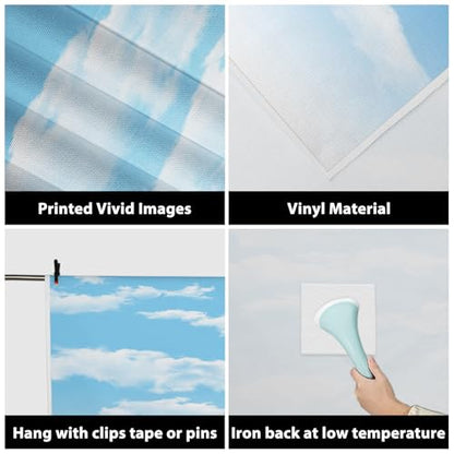 7x7ft Blue Sky and White Clouds Backdrop for Photography Vinyl Material | Clear Sky Photo Background Banner Airplane Theme Baby Newborn Birthday Cake Table Party Decorations Kid Portrait Studio Props - size: 7x7ft