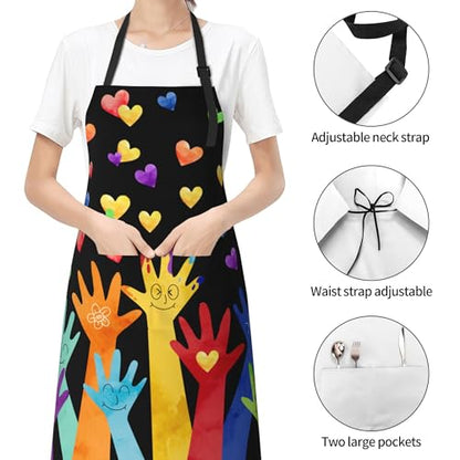 Funny Apron Polyester Grooming Aprons with Pocket for Cooking Kitchen Grilling Adults - color: Colorful Hands Black
