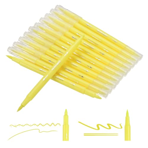 PATIKIL 12 Pack Dual Markers Brush Pens, Fluorescent Yellow Double Tip Colored Pen Coloring Marker Set Supplies for Adults Coloring Books Note Taking Writing Calligraphy Drawing Sketching - color: Fluorescent Yellow