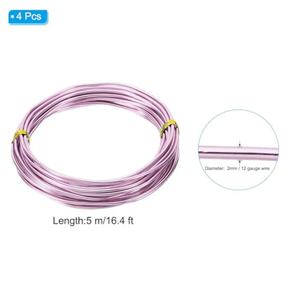 PATIKIL 16.4ft Aluminum Wire, 4pcs Jewelry Wire Bonsai Wire Metal Craft Wire 2mm 12 Gauge Wire for Crafts Bonsai Jewelry Making Beading Plants, Pink - color: Pink, size: 2mm x 16.4ft