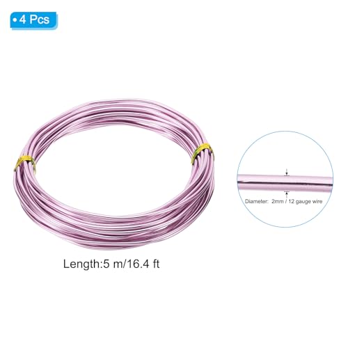 PATIKIL 16.4ft Aluminum Wire, 4pcs Jewelry Wire Bonsai Wire Metal Craft Wire 2mm 12 Gauge Wire for Crafts Bonsai Jewelry Making Beading Plants, Pink - color: Pink, size: 2mm x 16.4ft
