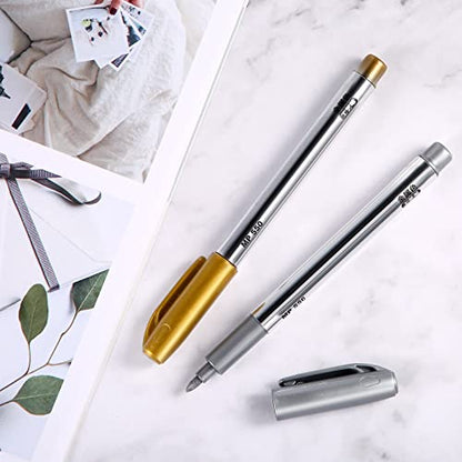 Gersoniel 6 Pack Gold and Silver Metallic Marker Pen, Permanent Paint Pen | 1.5mm Fine Point Tip, Metallic Paint Pen, for Christmas DIY Crafts Painting Paper Cards Writing Signature Lettering - size: 1 Count (Pack of 6)