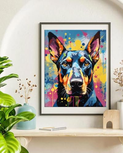 TOCARE Doberman Pinscher Paint by Numbers Kit for Adults Beginner, Dog Paint by Number Canvas,Acrylic Adults' Paint-by-Number Kits for Dogs Lovers 16x20inch (Without Framed) - color: TC-OPC-363