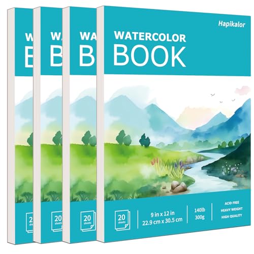 Hapikalor 4-Pack 9"x12" Watercolor Paper, 140lb/300g Water Color Paper Teal | Artist Painting Drawing Paper Book, Art Supplies for Adults Kids, Watercolors, Watercolor Paint Set, Sketchbook, Journal - color: Teal, size: 9" x 12"(Pack of 4) Pad