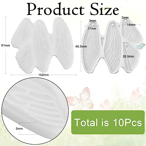 10 Pcs Butterfly Wing Resin Silicone Molds Epoxy Fairy Molds Silicone Jewelry Molds Resin Casting Molds for Jewelry Making - color: 10pcs-152x61x5mm-butterfly wing silicone mold