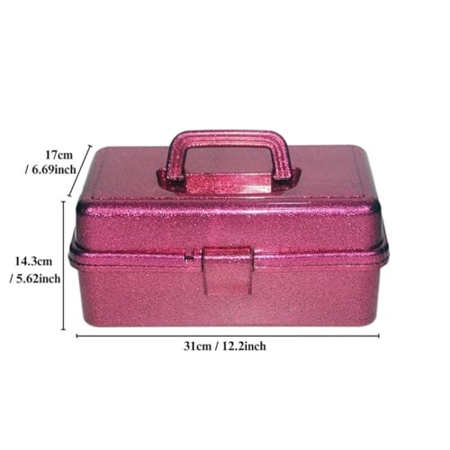 12.2inch 3-Layer Art & Craft Storage Organizer, Beautiful Sewing Supplies Case, Plastic Portable Fishing Tackle Box, for Medicine, Art Supply, Makeup, Painting Tools (Hot Pink) - color: Hot Pink