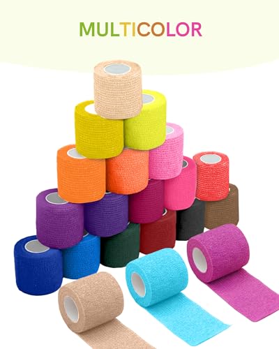 FriCARE Self Adhesive Bandage Wrap, Medical Tape in First Aid Kit | Elastic Cohesive Bandages for Sports/Vet/Wrist Ankle Wounds, 2 Inches X 5 Yards, Latex-free 6 Rolls, Terra Splash - color: Terra Splash