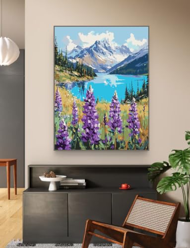 Landscape Paint by Numbers Kit for Adults Beginner,Mountain Scene,16x20" | Full set with wooden brushes,rolled canvas,rich paints.Calming activity.Beginner friendly.Just open and paint. - color: 16"X20"Rolled Canvas-Landscape 20