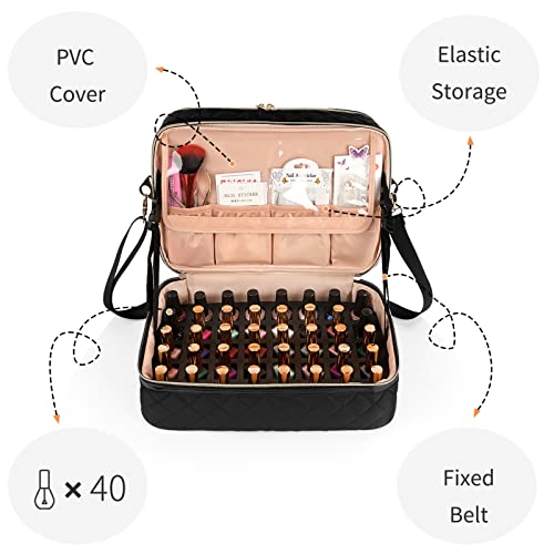 Nail Polish Organizer Bag Holds 50+ Bottles (15ml/0.5 fl.oz) &UV Nail Lamp - color: 03-Black, size: 50 Bottles