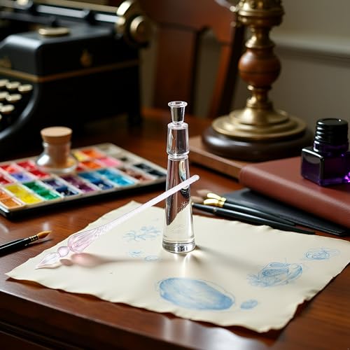 Handmade Glass Dip Pen,Glass Signature Pen,Crystal Vintage Dip Pen,for Writing, Drawing, Signatures, Calligraphy Pens Drawing Media,Painting, and Art Supplies (Pink)