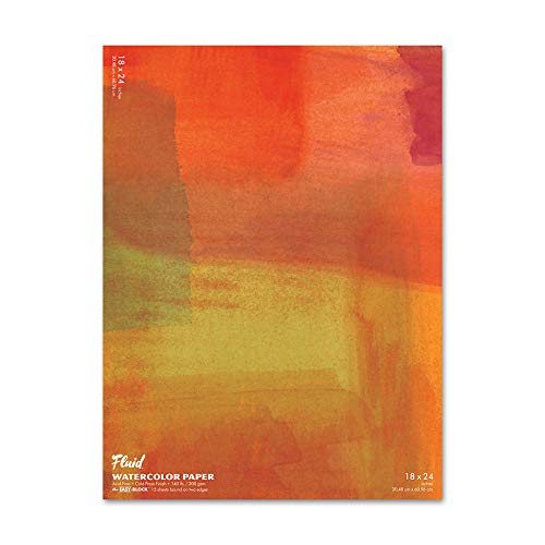 Fluid Watercolor Paper Block, 18 x 24 inches, 15 Sheets, 140 lb (300 GSM) Cold Press Pad for Artist Painting and Wet Media - size: 18 x 24 Block