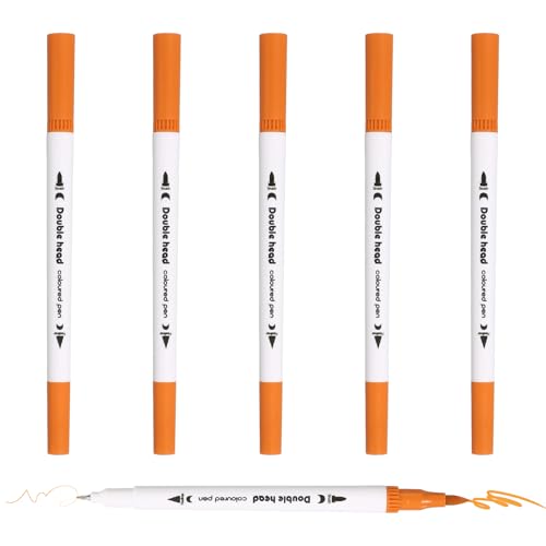 PATIKIL 6Pack Dual Brush Markers, Orange Watercolor Fine and Brush Tips Pens Colored Marker Calligraphy Coloring Art Supplies Set for Coloring Book Illustration Sketching Journaling - color: Orange