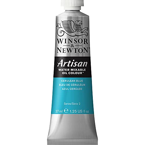 Winsor & Newton Artisan Water Mixable Oil Paint, 37ml, Cerulean Blue | Clean with water; no solvents needed. Color depth, lightfastness, opacity/transparency are the same as traditional oils. - color: Cerulean Blue, style: 1.25-oz