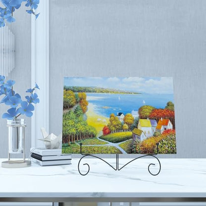 Plate Display Stands with Hinged Folding Design, 8 Inch Picture Frame Stand for Tables, Decorative Easels for Plates, Photos, Cards and Books, 8’’ Black