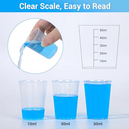 50ml Measuring Cups - 10 Pack, 1.7oz Disposable Graduated Cups for Resin Mixing, Model Painting, Adhesive & Lab Use, Chemical Resistant, Stackable - size: 50ml