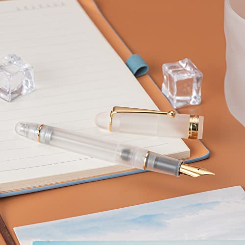 Asvine V126 Vacuum Filling Fountain Pen Medium Nib, Frosted Transparent Clear Acrylic, Large-Capacity with Gift Case - color: Frosted clear, style: Medium Nib