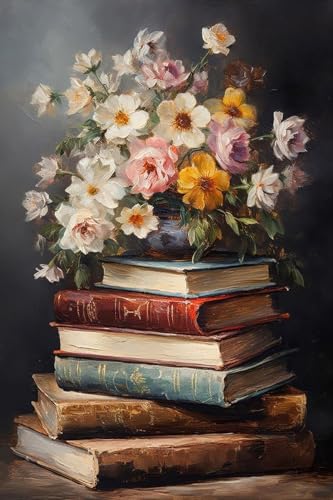 RYMILIE Diamond Art Kits for Adults Vintage Flowers and Books 12x16inch | 5D Stress Relief Diamond Painting Kit for Beginners, DIY Full Square Gem Art Crafts for Home Wall Decor Gift - color: DP01206