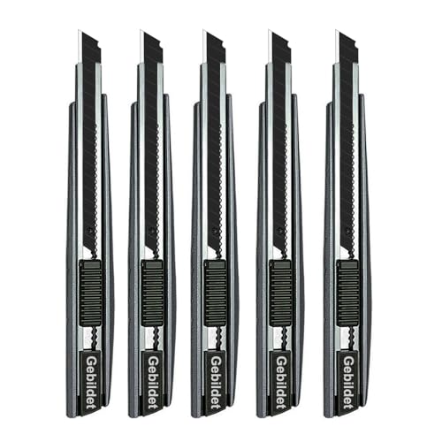 Gebildet 5pcs Right and Left Hand Self-Lock Cutter Knife/Black 9mm Blades /60° Blace Knife/Utility Knife/Graphic Knife (G300) - color: Grey-black Blade
