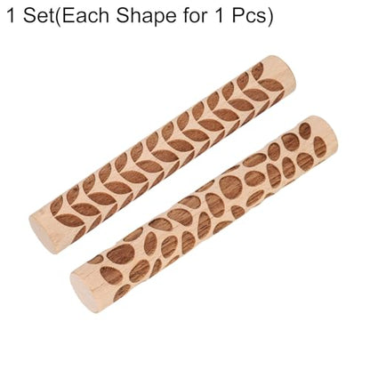 HARFINGTON 2pcs Wood Clay Roller 4" Leaf Pebble Pattern Rolling Pins Wood Rollers Pottery Tools Wood Grain Texture Rollers for Clay Baking Dough Playdough DIY - style: Leaf + Pebble