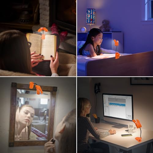 BIGMONAT Battery Operated Clip on Light, Dimmable Brightness Eye Care Book Reading Light, 360°Flexible Gooseneck Night Lighting for Home Office, Reading,Study (Orange, 2Pack) - color: 2Pack - Orange
