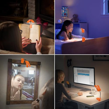 BIGMONAT Battery Operated Clip on Light, Dimmable Brightness Eye Care Book Reading Light, 360°Flexible Gooseneck Night Lighting for Home Office, Reading,Study (Orange, 2Pack) - color: 2Pack - Orange