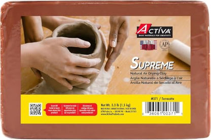 Activa Supreme Artist's Air-Dry Clay, Terracotta,(1.5 kg) | Ultra-Fine & Exceptional Plasticity for Studio, Classroom & Hobby Use, 3.3 Pounds (Pack of 8) - color: Terra Cotta, size: 3.3 Pounds (Pack of 8)