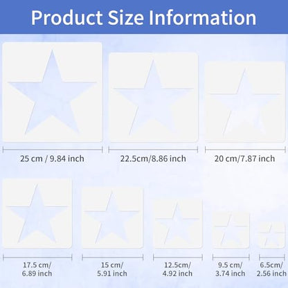 8 Pcs Large Star Stencil Set,8 Size Reusable Star Stencils for Painting | 5-Point Star Template Spray Paint Supplies for Painting on Wood,Wall,Fabric,Pallet Flag,DIY Craft,4th of July Décor