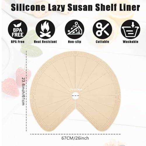 2 PCS 26" Lazy Susan Shelf Liner, Jaxbo Silicone Lazy Susan Liner for Dual Tier Pie Cut Organizer,Non-Slip Thermal Protection Mat - color: Khaki