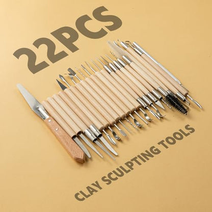 22PCS Wooden Pottery Sculpting Tools, Wood Clay Cleaning Tool Set, Ceramic Modeling Tool for Carving, Molding, Cutting, Trimming, Pottery Wheel, Crafting Supplies, Beginners, Adults, Students - color: Wood-22PCS
