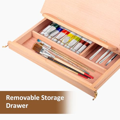 Adjustable Tabletop Sketchbox Easel with Storage Drawer & Palette - style: With 1 wood palette