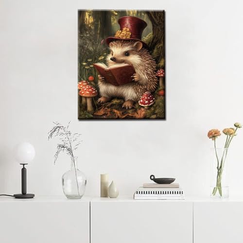 Aihonmin Hedgehog DIY Paint by Numbers for Adults Animals Reading Book Paint by Number Kit on Canvas with Brushes and Pigment for Beginners Home Wall Decor Gifts 16"x20" (Frameless) - color: Hat Animal-07, size: 16''x20''(Frameless)