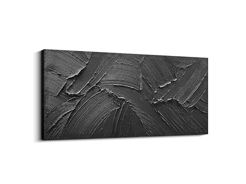 NANKAI Art Hand-painted black minimalist texture oil painting 24x48 inch - color: NKHB007