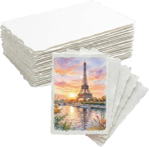ANSSDO 100 Sheets Deckled Edge Watercolor Paper 2 x 3.5 inch | 160 GSM Cold Press Textured Paper; Mixed Media Handmade Paper for Aceo Cards, Water color Painting and Card Making - size: 2 x 3.5