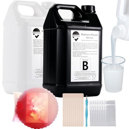 Liquid Platinum Silicone Mold Making Kit 20A Clear 2 Gallons | 1A:1B Mixing -Self Degassing -4 Hrs Quick Cure -Flexible & Firm Well Balanced -Ideal for Resin/Soap/Silicone Molds Making - size: 282 Oz