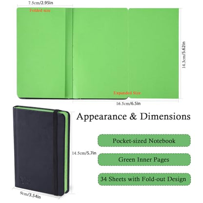 Small Premium Green Art Sketchbook,5.7 x 3.54 inches Mixed Media Notebook,34 Sheets 120 GSM Acid-Free Folding Drawing Papers, Hardcover Pocket Journal Sketchbook for All Artists - color: 120gsm-folding paper green