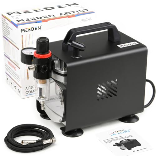 MEEDEN Airbrush Compressor Kit: 1/5 HP Powerful & Quiet with 6 ft Hose | Designed for model painting, crafts, and detailed airbrush projects with powerful, quiet operation and flexible hose reach - color: Single - Black
