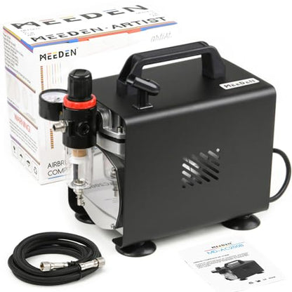 MEEDEN Airbrush Compressor Kit: 1/5 HP Powerful & Quiet with 6 ft Hose | Designed for model painting, crafts, and detailed airbrush projects with powerful, quiet operation and flexible hose reach - color: Single - Black