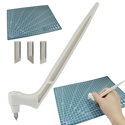 White Craft Cutting Tools, Craft Cutting Knives | 3 Different 360 Degree Rotating Blades, Cutting Mat, Stainless Steel Cutter Pen, For Stencils Scrapbooks DIY Crafts - color: White