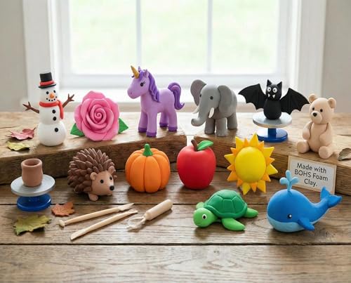 BOHS Foam Clay, 5 Primary Colors, Air Dry Modeling Clay, 1.1 lb | Color mixing; crack-free finish; crumb-free workspace; resealable bags; EVA and polystyrene foam, glass and metal details