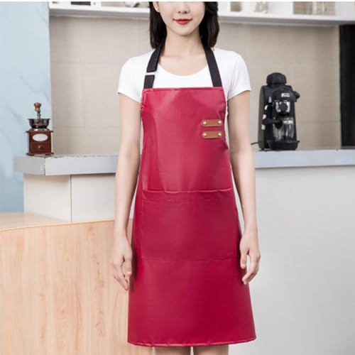 Waterproof Apron Large Pocket PU Material Waterproof Oil-proof Dust-proof Apron Black and Red - color: Red & Black