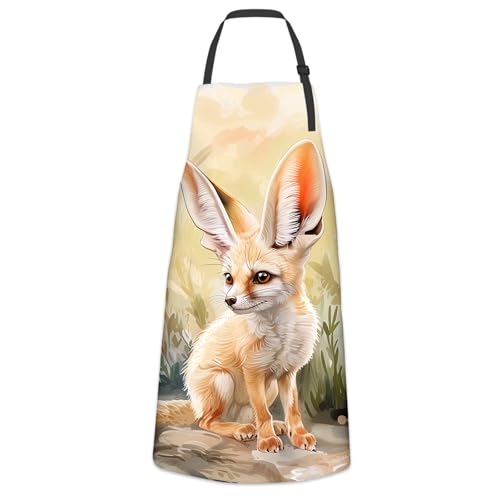Adorable Fennec Fox Apron for Women Men, Cooking BBQ Chef Polyester Lightweight Cute Animal Aprons with Pockets for Baking Kitchen Gardening Cleaning, Adjustable Neck Strap, 28×33inch - color: Fox26