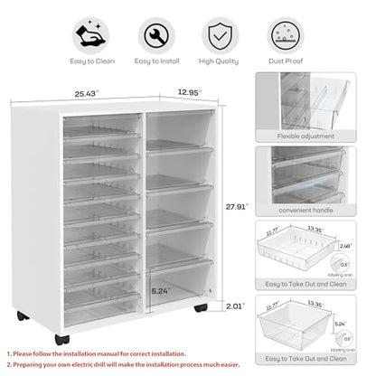 WOPITUES Mobile Storage Cabinet with 15 Clear Drawers, Modern White - color: White, size: 10M+5L