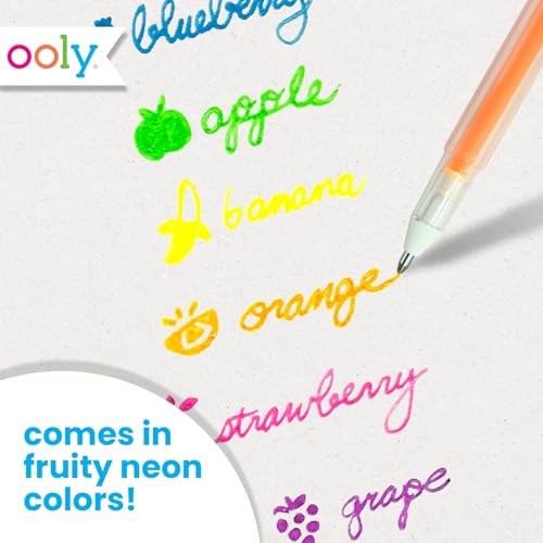 OOLY Yummy Yummy Scented Gel Pens, Neon, Set of 6 | Ages 3+, Fruity Scented Gel Ink, Vibrant Neon Colors, 1.0mm Nib, Fun Writing Pens for School and Crafts - style: Neon - Set of 6