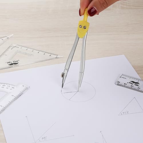 Mr. Pen- Geometry Set, 13 pcs, 3 Metal Compasses, Protractor, 6" Ruler | 45° & 30°/60° Set Squares, Pencils, Lead Refills, Sharpener & Eraser for Math, Drafting & Classroom Use | 45° & 30°/60° Set Squares, Pencils, Lead Refills, Sharpener & Eraser for Mat