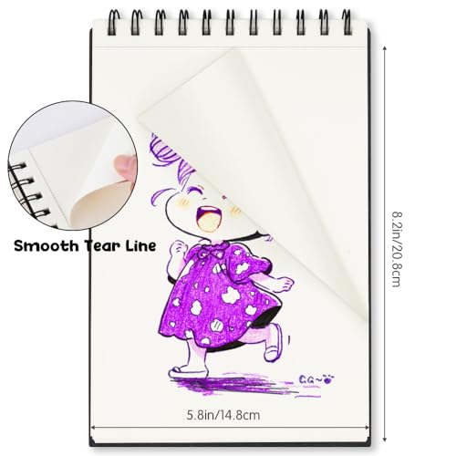 5.8x8.3in Sketch Book, 60Sheets Spiral Bound Notebooks, Natural White 92lbs/150gsm Acid-Free Drawing Paper for Painting,Sketching, Professional Sketch Pad for Artists, Beginners. NW-Black - color: Natural White-Black