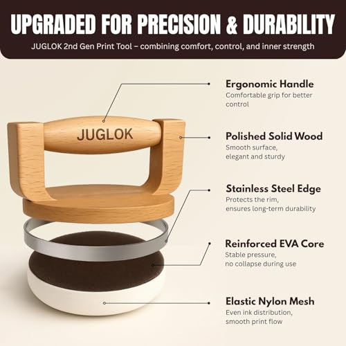 JUGLOK Wooden Printing Tool for Block Printing – 4 Inch Printmaking Tool with Ergonomic Wooden Handle, Stainless Steel Edge & Nylon Mesh Base, Ideal for Linocut and Art Prints (Classic Oak) - color: Classic Oak