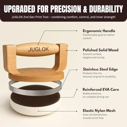 JUGLOK Wooden Printing Tool for Block Printing – 4 Inch Printmaking Tool with Ergonomic Wooden Handle, Stainless Steel Edge & Nylon Mesh Base, Ideal for Linocut and Art Prints (Classic Oak) - color: Classic Oak