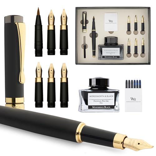 Wordsworth & Black Luxury Bamboo Black Calligraphy Pen Set, 6 Nibs | Fountain Ink Bottle, Cartridges , Refill Converter, Gift for Men , Women, Smooth Writing, Journaling , Lettering - color: Black Wood